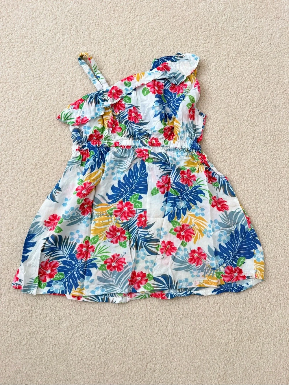 Elle Girls One-Shoulder Floral Tank Top - White, Blue, Red, Yellow